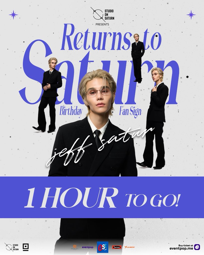 ⏱ อีก 1 ชั่วโมง เปิดขายบัตร! 
ขอให้คุณวันเสาร์ทุกคนโชคดี แล้วเจอกันในงาน “Jeff Satur Returns to Saturn Birthday Fansign” 

✦ 16 มีนาคม 2569 , สยามพิฆฮอลล์

✦ จำหน่ายบัตร 2 มีนาคม 2569 ตั้งแต่เวลา 12:00 น. เป็นต้นไป
ที่ Eventpop
⁣eventpop.me/e/139020/jeff-…

🎫