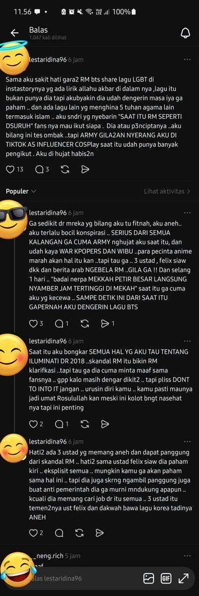 Guys, bantu report postingan kakak ini di thread. 
G usah di ladenin ya, cukup RnB aja ya kak.
Tadi aku ikut baca, awal nya fandom sebelah mbahas MV mbak yg baru rilis. Lalu muncul lah narasi beliau nya. 

threads.com/@lestaridina96