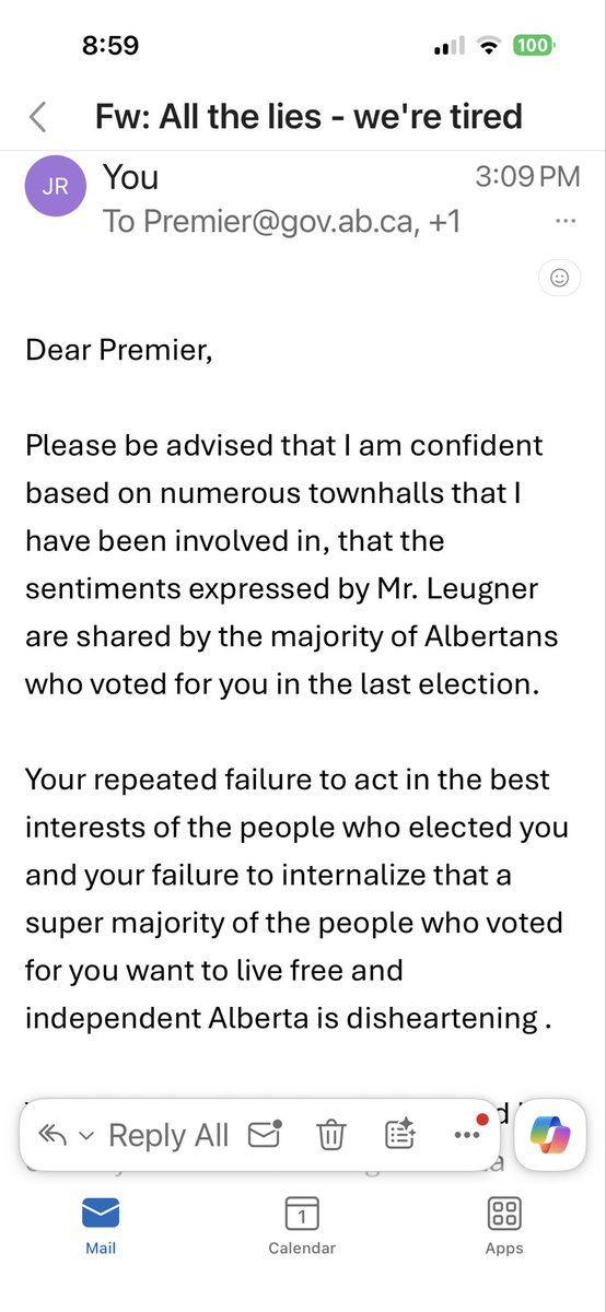 JeffreyRWRath's tweet photo. My last email to @ABDanielleSmith at premier@gov.ab.ca https://t.co/NJDki9BVaz