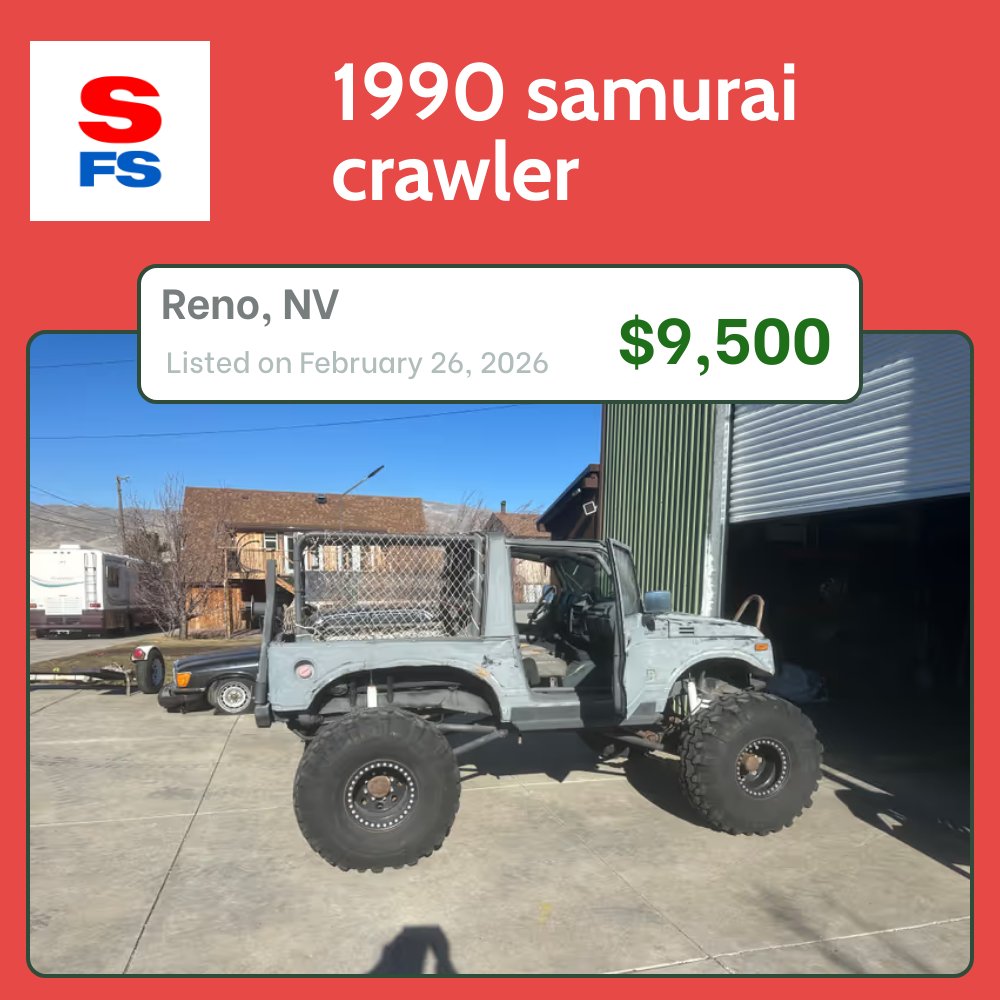 samuraiforsale's tweet image. 1990 samurai crawler in Reno, NV
marketplace.samuraiforsale.com/listing/1990-s…

#suzukisamurai #samuraiforsale #zuki