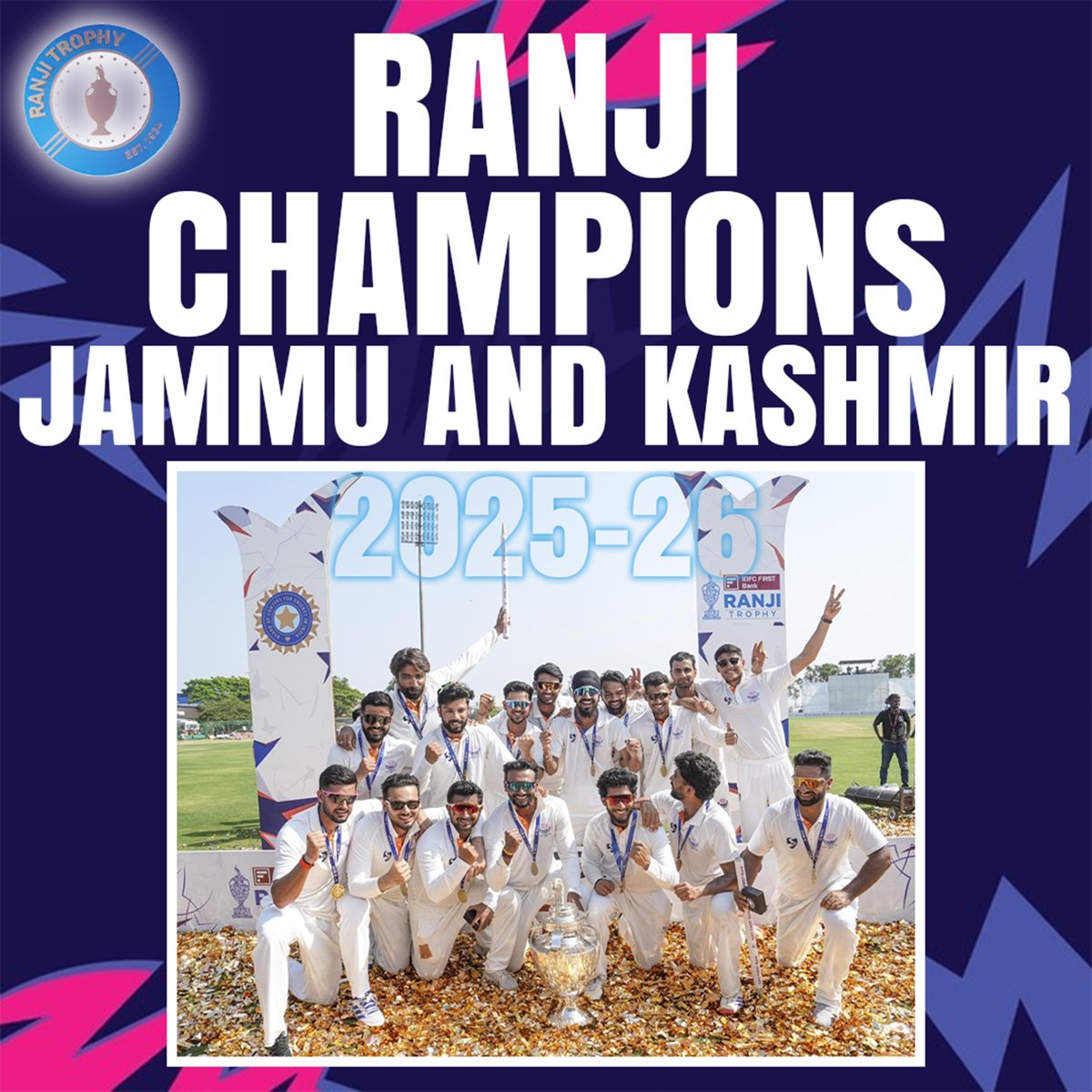 kasheer_w's tweet photo. Jammu &amp; Kashmir crowned Ranji Champions 2025-26 — a proud moment for every cricket lover in the Valley and beyond. From dreams to dominance, this victory belongs to the entire region! 💙#RanjiChampions #JammuAndKashmir #RanjiTrophy #Cricket #JKPride https://t.co/5MGx0fUvuc