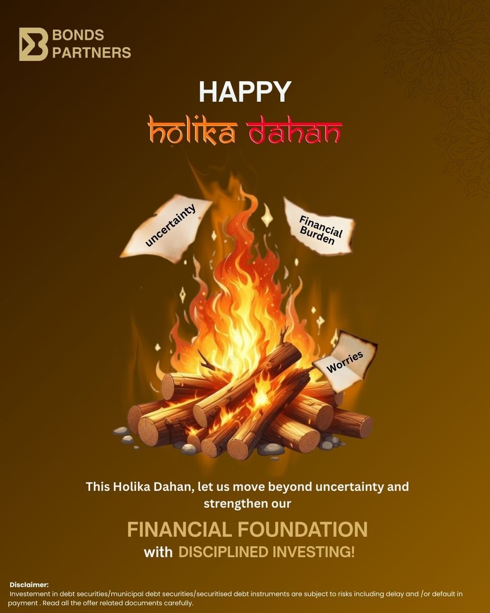 BondsPartners's tweet photo. 🔥✨ Holika Dahan 2026 ✨🔥

On this auspicious occasion of Holika Dahan, may the fire burn away negativity, doubt, and fear — and light the path of growth, prosperity, and financial strength.

🌐 Explore secure fixed income opportunities:
👉 https://t.co/4NShpUYz9v https://t.co/PDSDVbwAuM