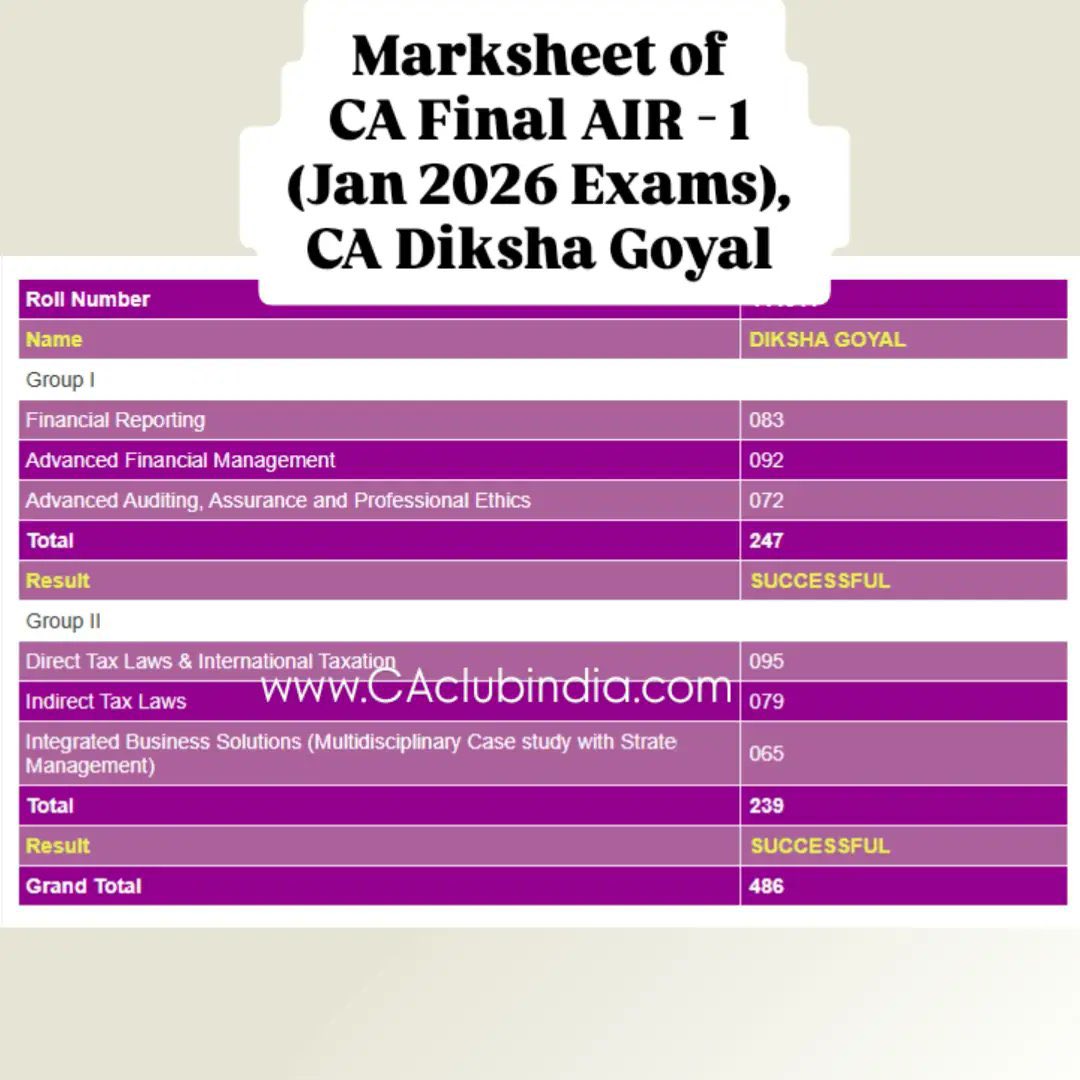carajendra89's tweet image. From AIR 1 in CA Inter to AIR 1 in CA Final - Excellence isn't an accident, it’s consistency. Checkout the marksheet of CA Diksha Goyal. 👏🫰

#icai #castudents #caresults