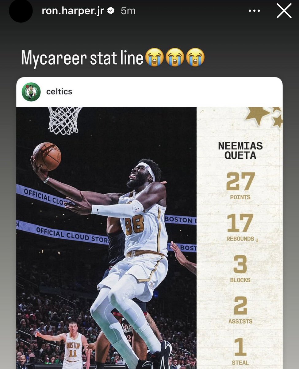 lockedupjb's tweet image. Ron Harper Jr on Neemias Queta’s career night 😭