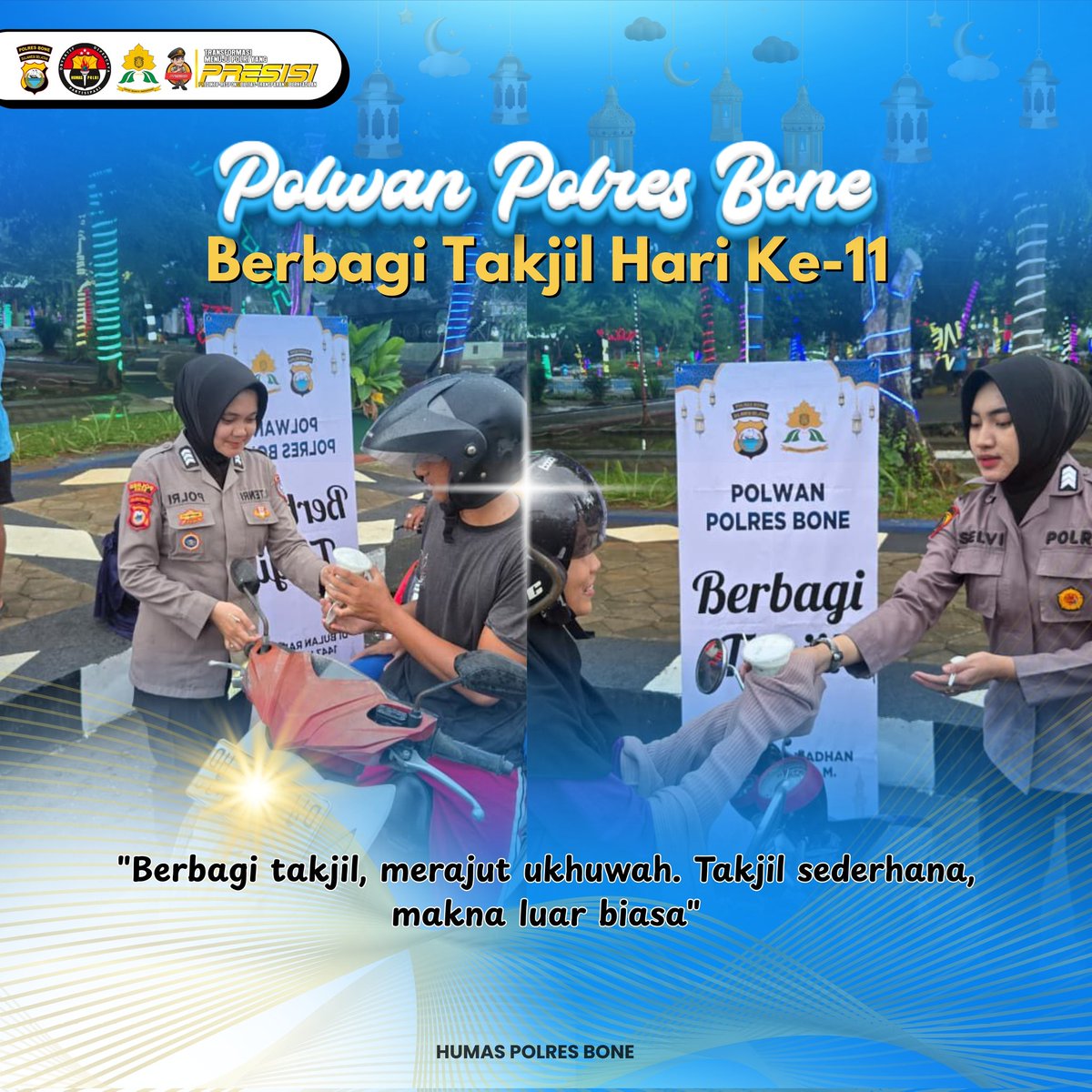 ResorBone's tweet photo. Rutin Berbagi Takjil di Setiap Sore 

"Berbagi takjil, merajut ukhuwah. Takjil sederhana, makna luar biasa"

#SemarakRamadhan1447H
#PolresBoneBerbagi
#RamadhanPenuhBerkah https://t.co/1e6Zr8k4yB