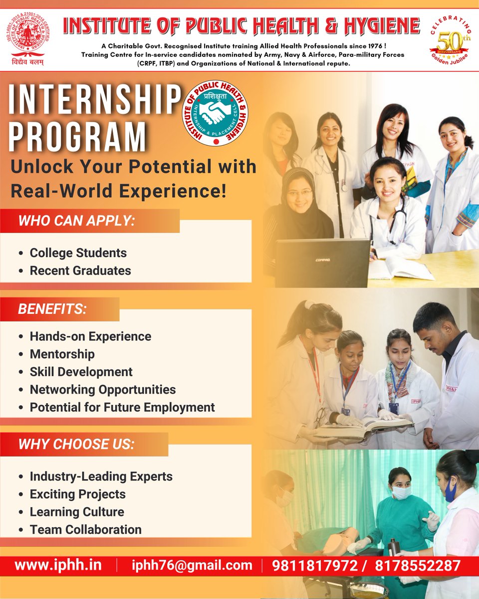 IPHHDELHI's tweet photo. INTERNSHIP OPPORTUNITY ALERT!
Unlock your potential with real-world healthcare experience @IPHHDELHI 
Step into the world of public health and build a strong professional foundation with practical exposure and guided training.
 https://t.co/PbrUoeqN4m

#InternshipProgram2026 https://t.co/W98kt52xnr