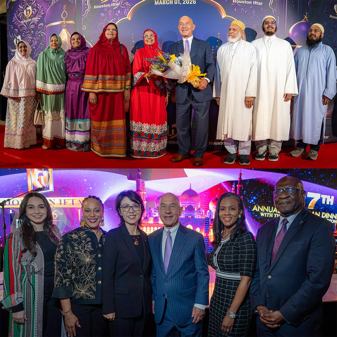 houmayor's tweet photo. Proud to host more than 2,000 neighbors gathered to break their fast during Ramadan at the annual Mayor’s Iftar. This is what makes Houston special. We celebrate our diversity, we show up for one another, and we build community together. Ramadan Mubarak to all who are observing. https://t.co/CldHTeyClg