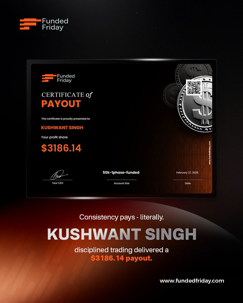 Fundedfriday's tweet photo. Another week. More payouts. ๐ผ๐ธ
Congratulations, traders.
Consistency looks good on you.
๐ https://t.co/OfFWKartJg
#FundedFriday #FridayPayouts #Trading #Success #Consistency #GetFunded #PropTrading https://t.co/x2aiXdZJFY
