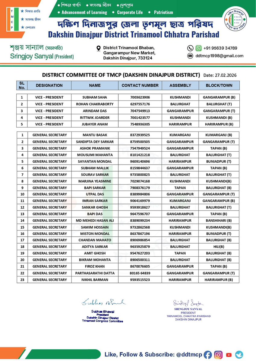 DakhinP's tweet photo. District Committee of Dakshin Dinajpur TMCP
#TMCPDakshinDinajpur https://t.co/rhGwrZC0zA