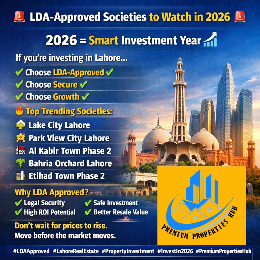 HubPremium17288's tweet photo. Invest smart in LDA-approved societies for 2026 with PREMIUM PROPERTIES HUB 📈 Call 03008506342 today! #LahoreRealEstate #LDAApproved https://t.co/gxlxioW1Wx