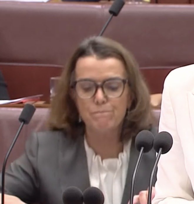 SaraJade_13's tweet photo. Anyone notice while #SenatorCash was responding to #SenatorWong censure motion re #PaulineHanson inflammatory Muslim remarks how agitated #SenatorRuston behind her was BL fiddling with phone glasses, squirming in her seat, couldn’t sit still, compressed mouth angry pursed lips. https://t.co/YLHcIdGh0M