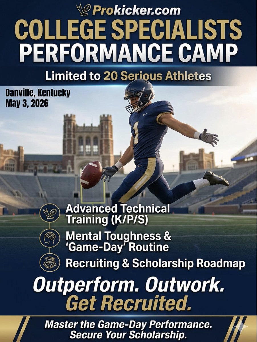 Prokickercom's tweet photo. COLLEGE SPECIALISTS PERFORMANCE CAMP 
Danville, Kentucky - May 3, 2026
https://t.co/CXnN3iRYr1 https://t.co/f0LnBYyvLi