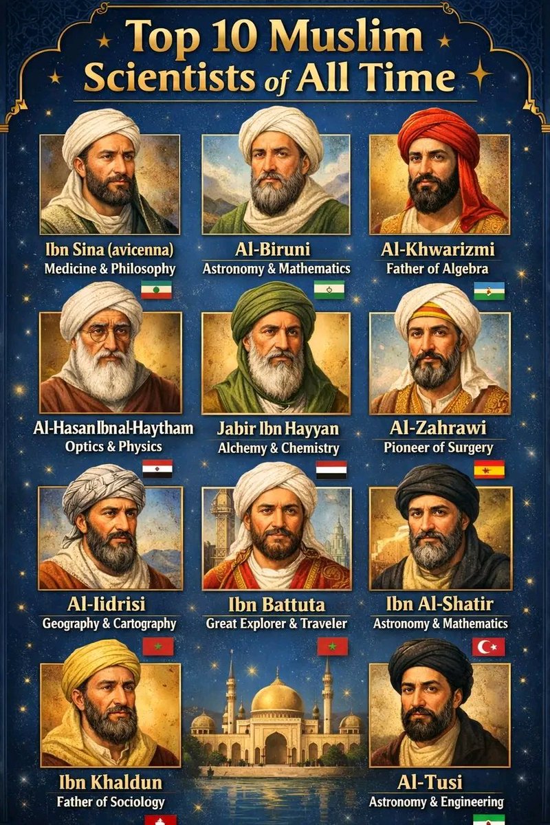 salahudeen33's tweet photo. Top 10 Muslim Scientist of All time that contributed to today's civilization. Without them the modern society will not have been achieved https://t.co/snWdrYV1gl