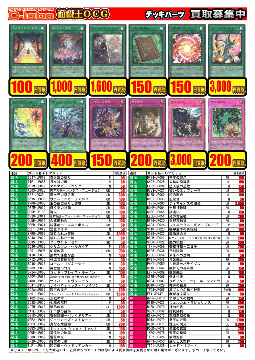 遊戯王OCG買取情報】 デッキパーツのお買取情報を更新しました‼ 人気の