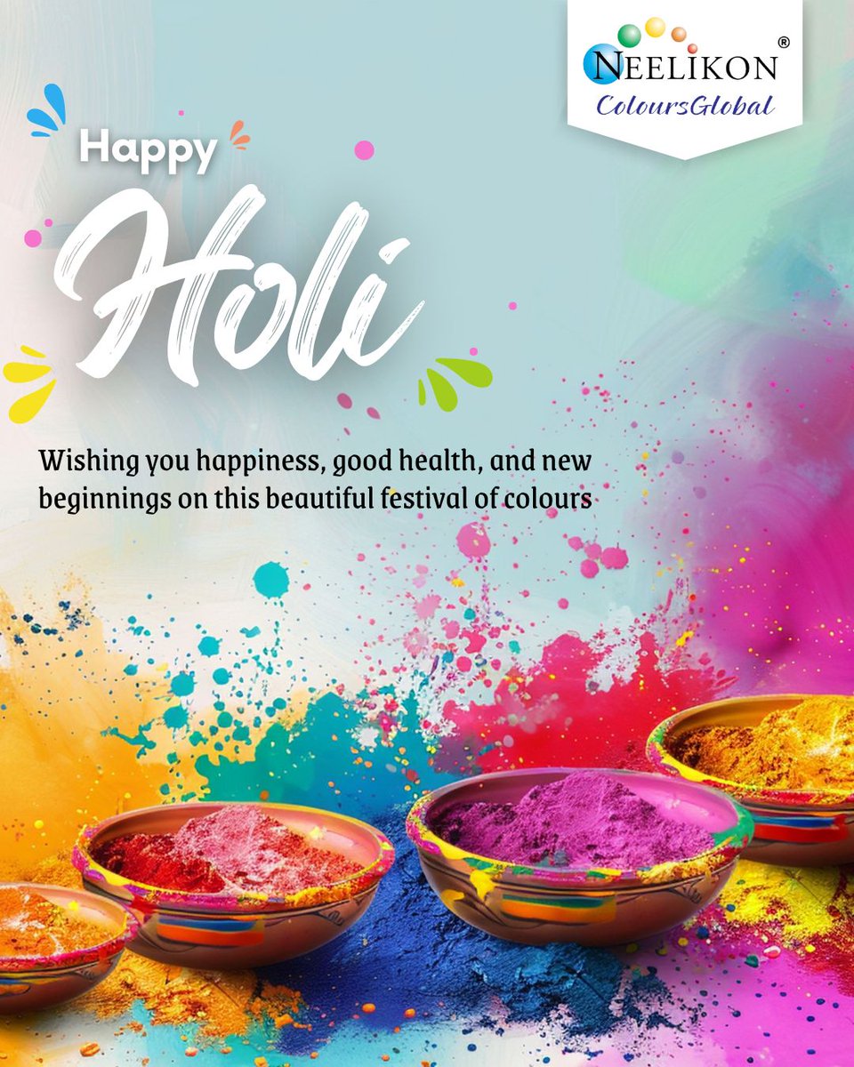 NeelikonL's tweet photo. Holi reminds us how colours bring happiness to life — just as Neelikon brings reliable, safe colours to you!!

Warm wishes for a vibrant, safe and joyful Happy Holi!

#Holi2026 #Neelikon #FestivalofColours #FoodColours #SafeColours #OneWorldOneQuality #NaturalColours https://t.co/aruYMea529