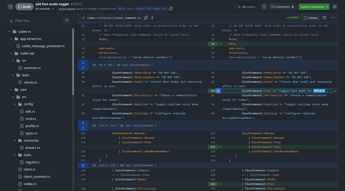 Fast mode toggle diff