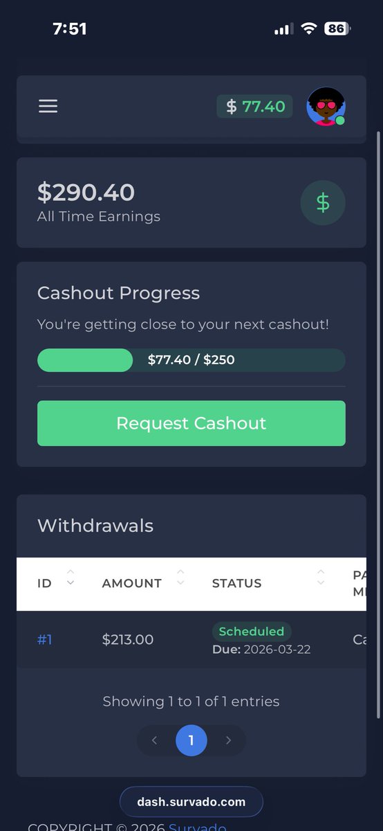 theyluv_zoeey's tweet photo. Made $213 from Survado it’s easy just do surveys and play games and boom you got money https://t.co/lw5axWgtSn https://t.co/Z0pf9HYyUW