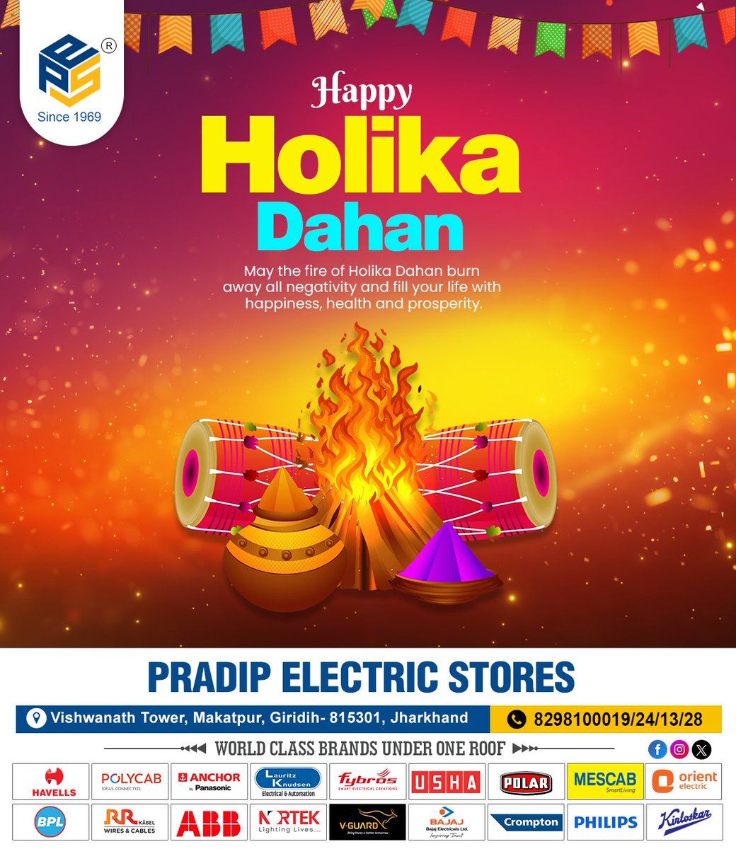 PESGiridih's tweet photo. 🔥✨ Celebrate the Spirit of Holika Dahan! ✨🔥

May this sacred fire burn away negativity and fill your life with positivity, success, and happiness. 🌈

Wishing you and your family a joyful and blessed Holika Dahan. 🙏

#HappyHolikaDahan #FestivalOfFaith #VictoryOfGoodOverEvil https://t.co/0s5s3Q0tmA