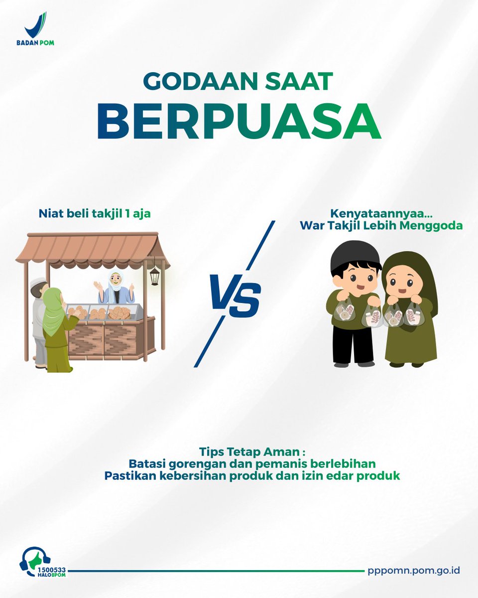 pppomnbpom's tweet photo. Halo #SahabatBPOM!
Puasa adalah latihan pengendalian diri, termasuk dalam memilih obat dan makanan yang aman bahkan saat berpuasa..

Sebelum tergoda, ingat selalu Cek KLIK:
✔ Kemasan
✔ Label
✔ Izin edar
✔ Kedaluwarsa

#BPOMRI #PPPOMN #RamadanAman #PanganAman https://t.co/O2SVVh3XW6
