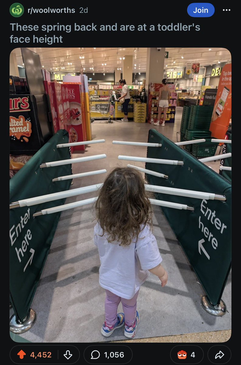 bitpixi's tweet image. Children, little people, those with disabilities and/or wheelchairs are not 🙅‍♂️ allowed 🙅‍♀️ to shop 🙅

#woolies @woolworths
#ux #usability #accessibility