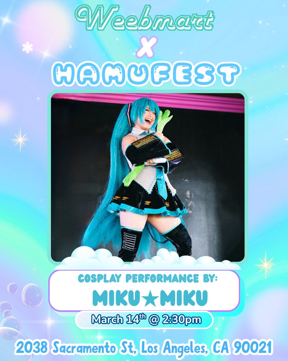 weebmart_moe's tweet photo. Let's keep the Cosplay Performance Stage going!  

Who drops the bass from cyber space? It’s your digital diva, Miku★Miku!! A professional cosplayer and dancer based in Southern California, Miku connects to fans around the world as an internet idol!
#anime #mikucosplay #cosplay https://t.co/SJsrhwY60S