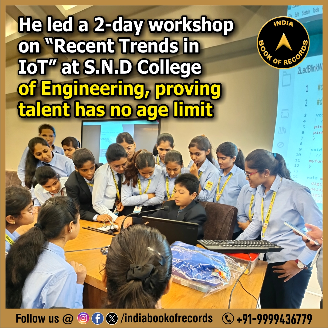 indiabookrecord's tweet photo. Uncommon Feats, Unforgettable Records

Youngest to lead a Technical workshop in an IT department

#IndiaBookofRecords #YoungestLead #TechnicalWorkshop #ITDeptartment #IBR https://t.co/xgda4Hxhp5