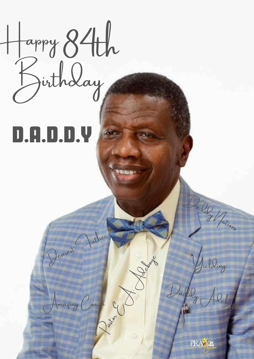 Rccgpraiseteam1's tweet photo. Happy Birthday to our beloved Grand Patron and lovely Father in the Lord, @PastorEAAdeboye ! 

We, your spiritual children from the RCCG Praise Team, celebrate you today and always. We thank God for your life, ministry, and leadership. https://t.co/vXRKvNL897