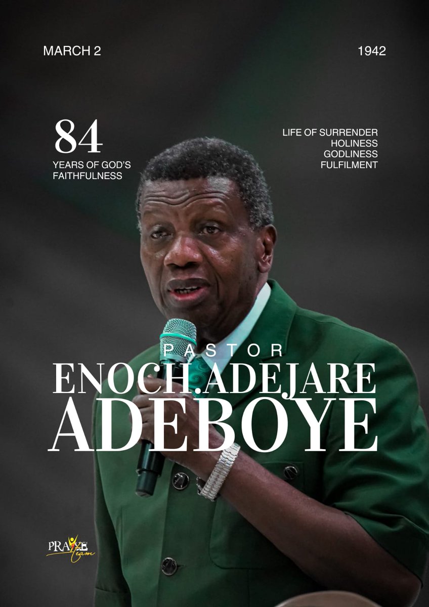 Happy Birthday to our beloved Grand Patron and lovely Father in the Lord, <a href="/PastorEAAdeboye/">Pastor Adeboye</a> ! 

We, your spiritual children from the RCCG Praise Team, celebrate you today and always. We thank God for your life, ministry, and leadership.