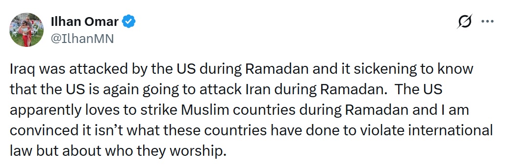TeslasPigeon2's tweet photo. @Ilhan You are a liar, a fraudster, a thief, and a terrorist supporter.  You are not an American.

What is it called with your terrorist regime friends attack other Muslim nations like Bahrain, Dubai, and Saudi Arabia during Ramadan ... you hypocritical wannabe victim? https://t.co/XVTRRF7pqP