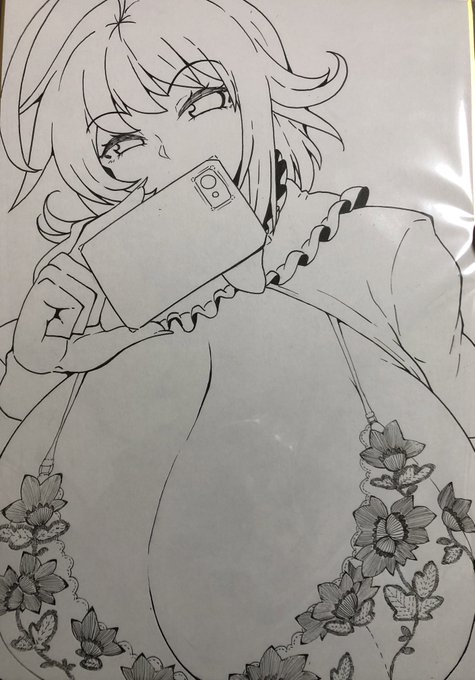 例大祭色紙線画3枚 最近はパンツブラ出してるよエロ自撮りがブーム