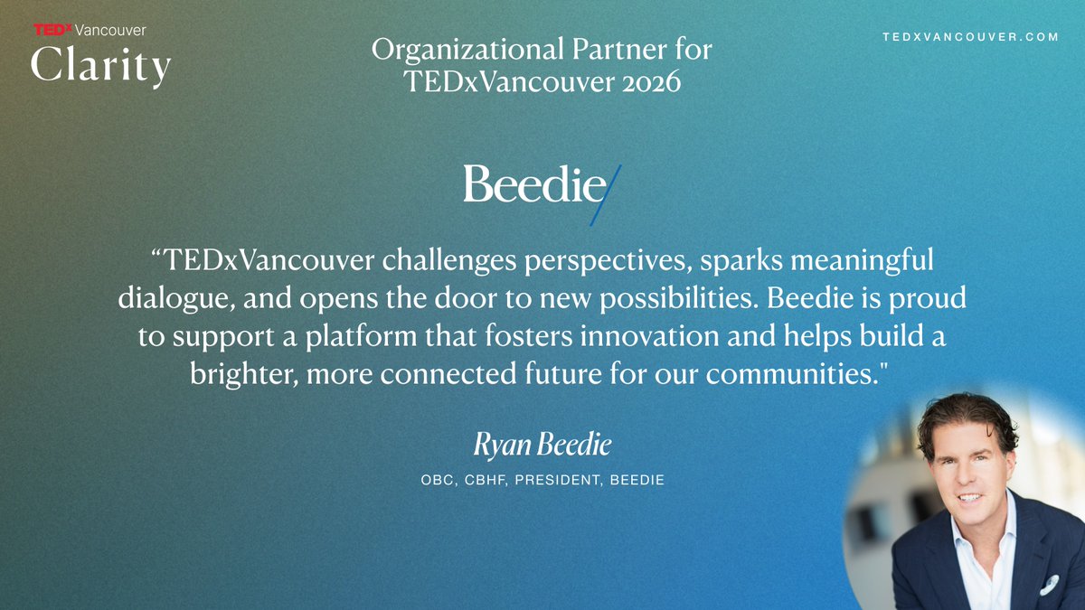 We are proud to announce Beedie as our Organizational Sponsor of TEDxVancouver 2026.

Through their commitment to innovation, leadership, and community-building, Beedie is helping us create a platform where bold ideas can spark meaningful dialogue and inspire new possibilities.
