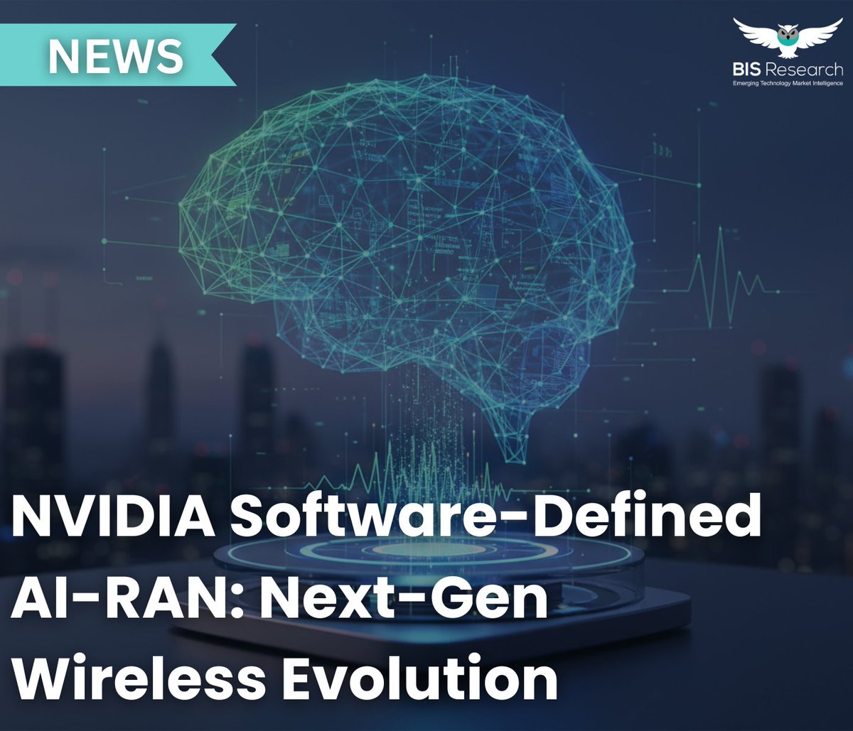 BISResearch's tweet photo. NVIDIA leads shift to software-defined AI-RAN, enabling AI-native 5G/6G, accelerated inferencing, GPU-powered RAN, superior spectral efficiency, and edge intelligence adoption.  
 
#AI_RAN #5G #6G #SoftwareDefinedNetworking #telecom #innovationtechnology #nvidia #EdgeAI @nvidia https://t.co/SCnWlsN5R1