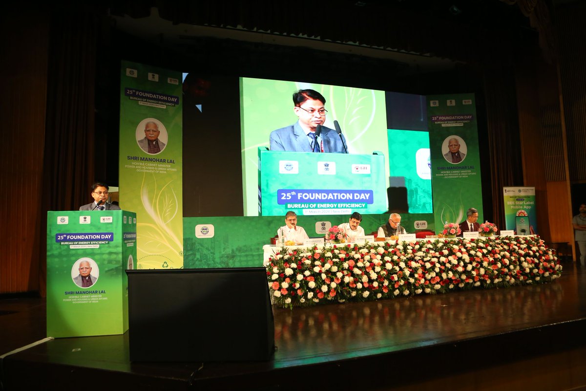 NPC_INDIA_GOV's tweet photo. @beeindiadigital  celebrates 25 years of driving India’s energy efficiency journey at India Habitat Centre, New Delhi.
Graced by Hon’ble Minister Shri @mlkhattar  with keynote by Shri Pankaj Agarwal, Secretary, @MinOfPower .

@DPIITGoI  @CimGOI 

#BEE #EnergyEfficiency https://t.co/cNs8eAlfRm