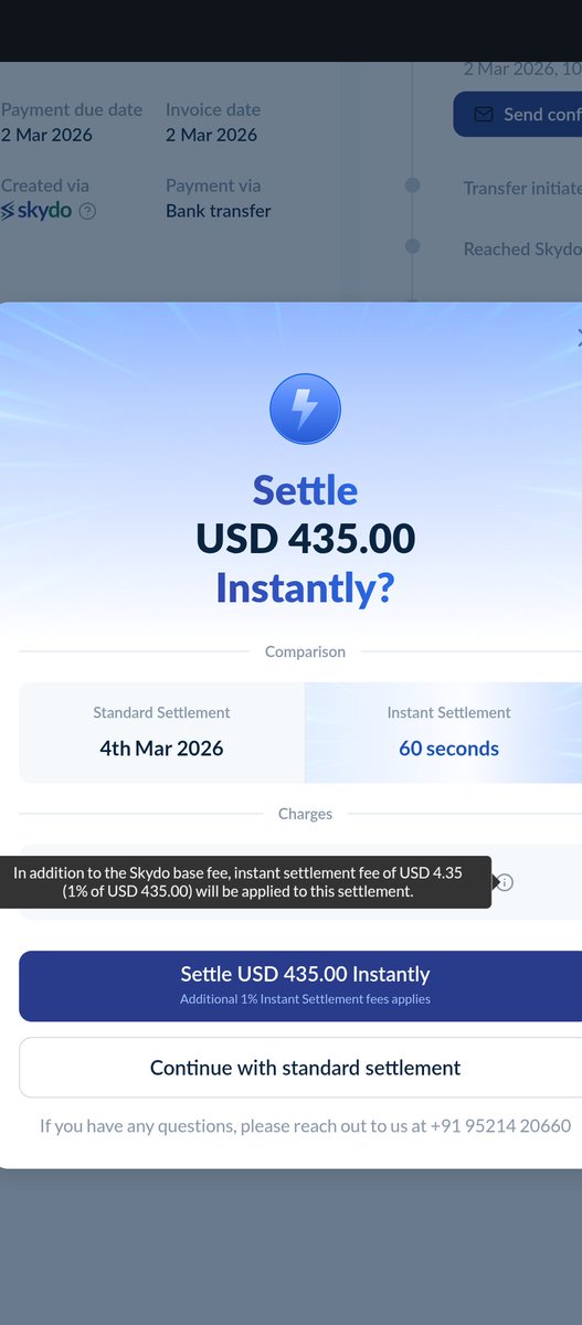 RizzEditions's tweet photo. Very disappointed with this new cashgrab feature by @skydo_official @srivats80 

Earlier, you guys guaranteed one day payment settlement without any extra charges if we did the invoicing before 11AM.

And now, you're charging 1% of our payment for the same feature?

#fyp #finance https://t.co/iLPXyFdOo9