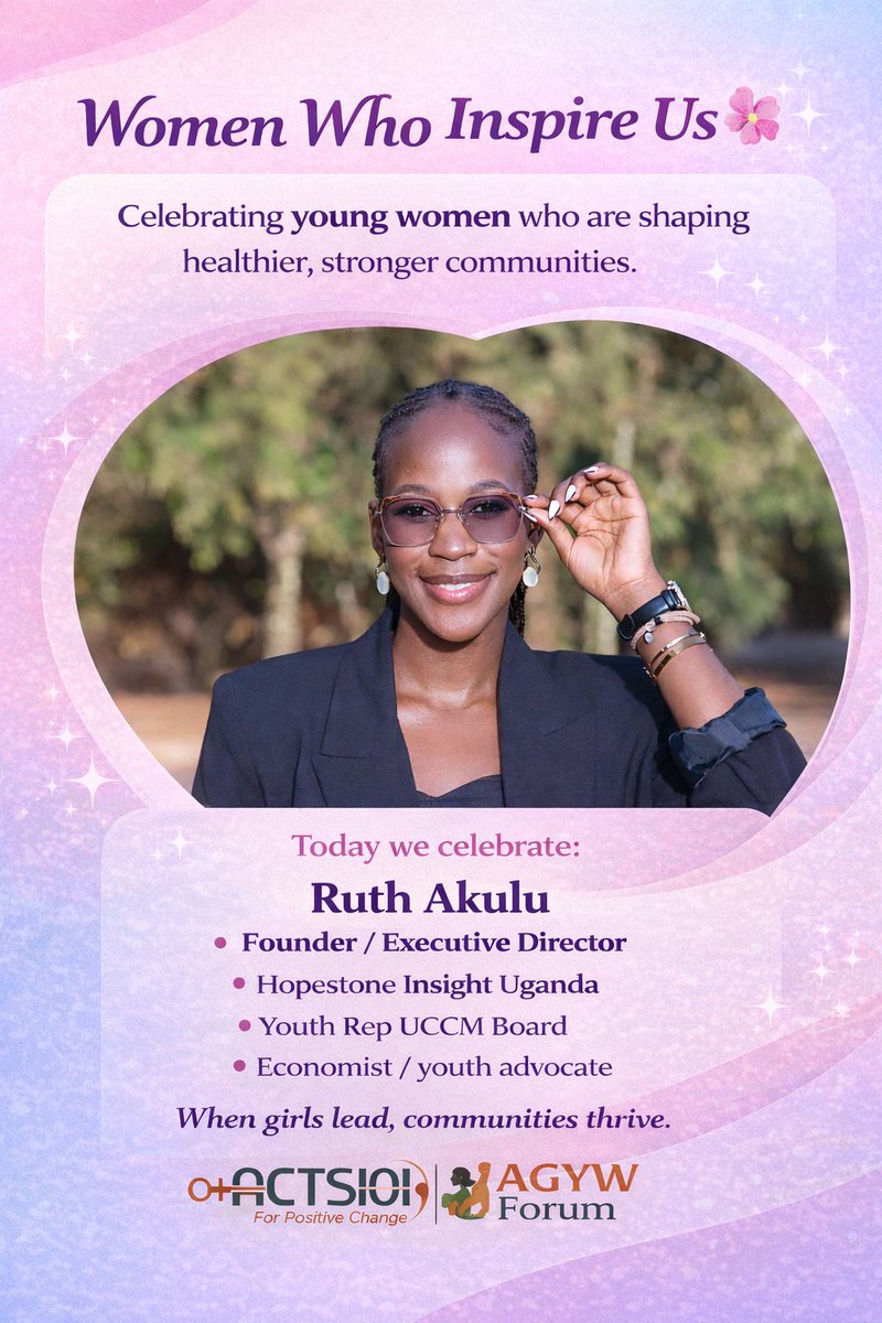 Acts101U's tweet photo. ๐ธ March is Womenโs Month! ๐ธ
Today, we celebrate @RuthAkulu, an economist, youth advocate, and community leader.
All month, weโll honor young women driving change. ๐ช๐
#LetWomenLead
#WomensMonth
#AGYWs
#WomenWhoInspire https://t.co/z7YaJwe4r1