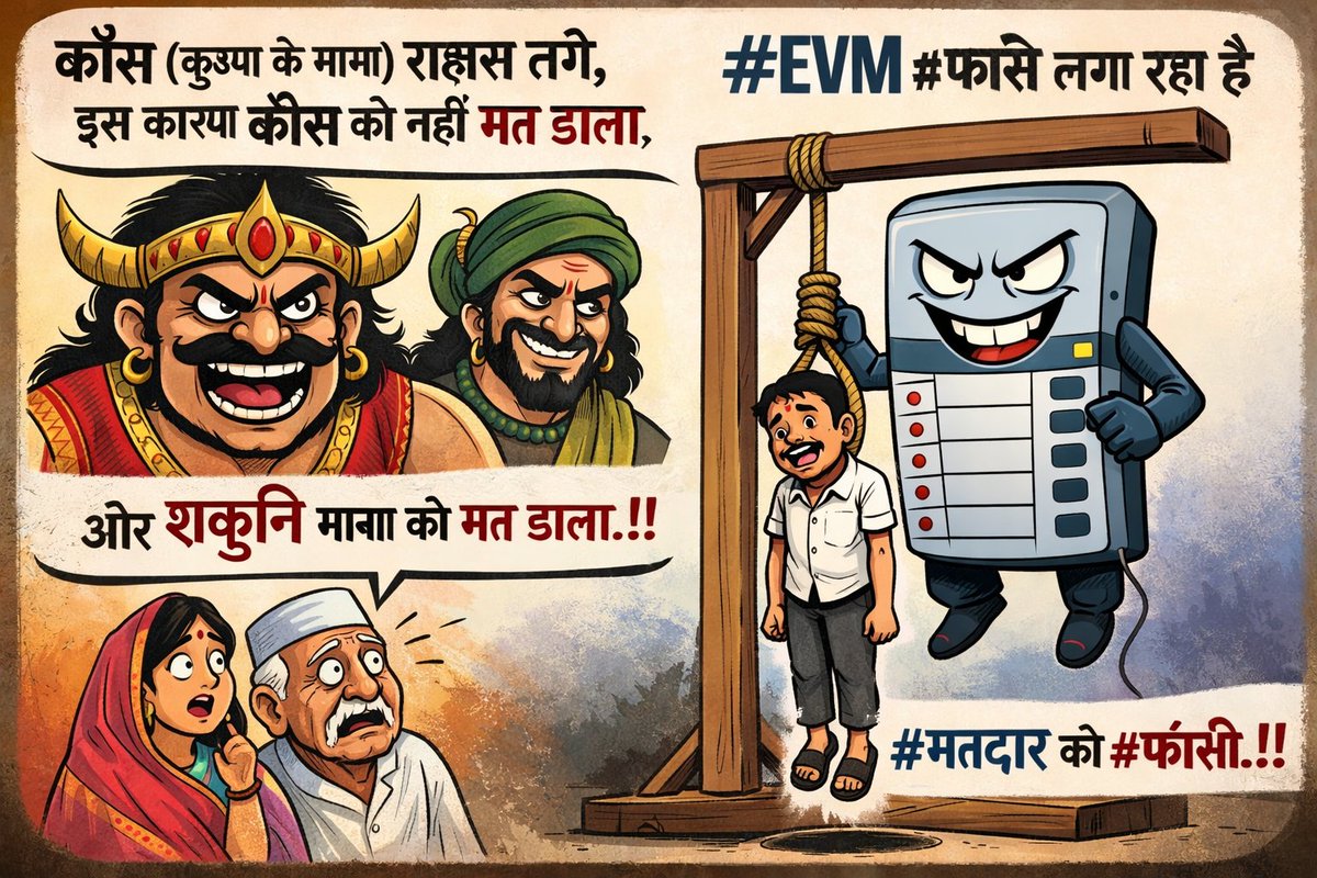 Dev_Fadnavis_Fn's tweet photo. @Bgnasa @ChaitanyaKet @mohol_murlidhar @ChDadaPatil @madhurimisal @SidShirole @navalMH @navipeth @RajaSubramani22 @CivicActionHQ #कौंस (कृष्ण के मामा) राक्षस लगे, इस कारण कौंस को नहीं #मत डाला, और
#शकुनि मामा को मत डाला।।
#EVM #फांसे लगा रहा है #मतदार को #फांसी।। https://t.co/tiEKyG0Hpk