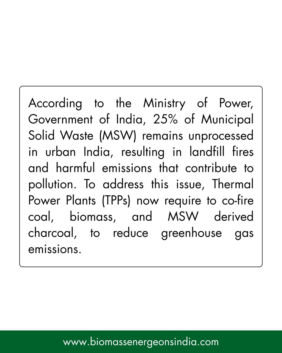 biomass_bei's tweet photo. #MSW-derived charcoal is now powering Thermal Power Plants ♻️⚡

With 25% of urban waste still unprocessed, co-firing coal, #biomass &amp; MSW #charcoal is a major step toward emission reduction &amp; cleaner cities.

#WasteToEnergy #CleanEnergy #EnergyTransition #BiomassEnergeonsIndia https://t.co/Kn5EgL32wL