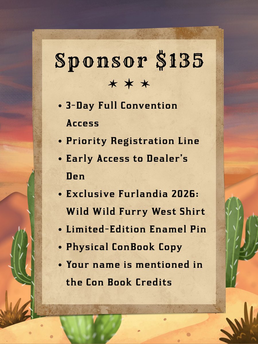 Furlandia's tweet photo. If yer still thinkin' about becoming a Patron or a Sponsor, now's the time to grab 'em!!  The last day to purchase a Sponsor or Patron badge is April 30th, 2026.

Get 'em now!! They may not last!! 

https://t.co/ypSv88vtlU https://t.co/tVYCmw4DTb