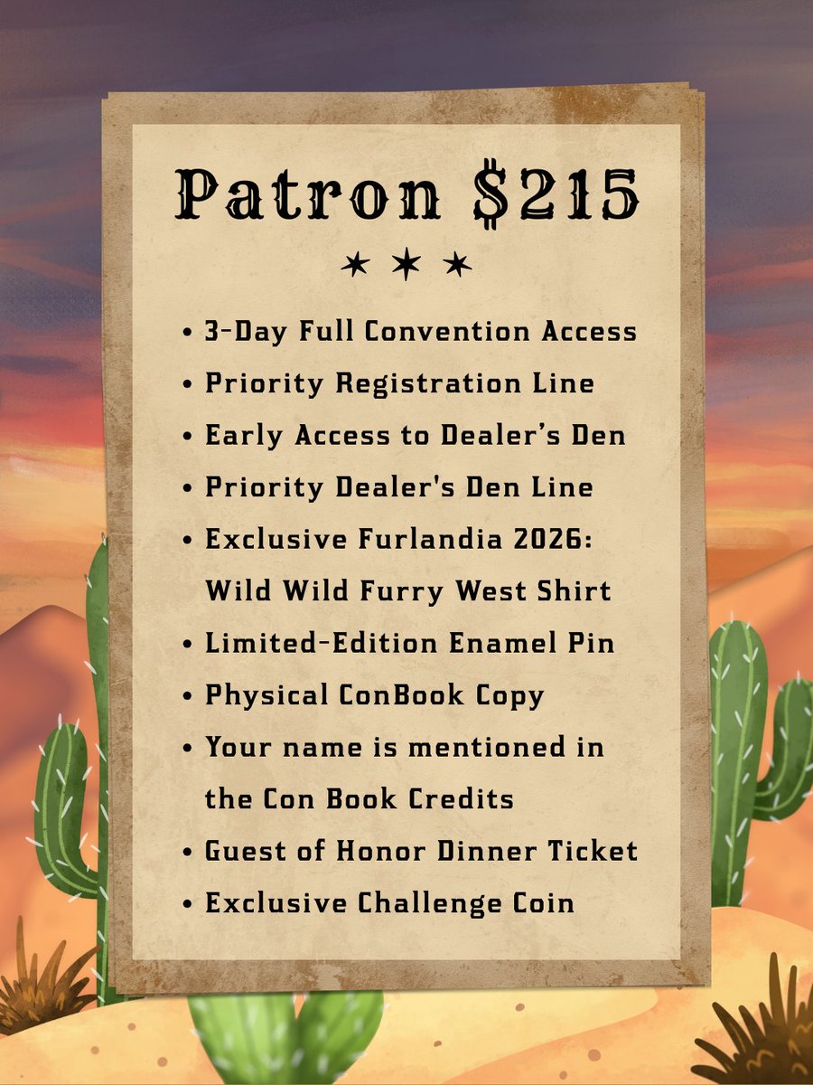 Furlandia's tweet photo. If yer still thinkin' about becoming a Patron or a Sponsor, now's the time to grab 'em!!  The last day to purchase a Sponsor or Patron badge is April 30th, 2026.

Get 'em now!! They may not last!! 

https://t.co/ypSv88vtlU https://t.co/tVYCmw4DTb