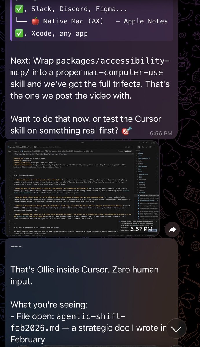 TryOllieLabs's tweet photo. Ollie not only creates and deploys for you - it can automate testing the website with different user personas and give you live updates of its work with screenshots. See below where Ollie accessed my cursor and sent me acreenshots. https://t.co/Qfx6eySBYH