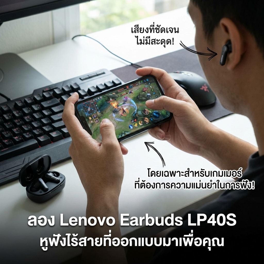 Super29_Review's tweet photo. เสียงที่ชัดเจน ไม่มีสะดุด! ลอง Lenovo Earbuds LP40S หูฟังไร้สายที่ออกแบบมาเพื่อคุณ โดยเฉพาะสำหรับเกมเมอร์ ที่ต้องการความแม่นยำในการฟัง!
