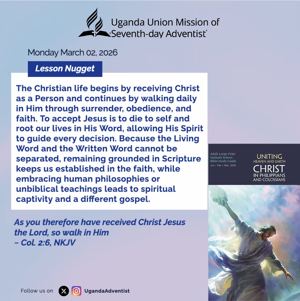 UgandaAdventist's tweet image. When we root our lives in God’s Word, we stand firm in faith and avoid the distractions of the world. Choose Christ every day.
#StandFirm #WordOfGod #FaithOverFear #SpiritualStrength #ChristAlone