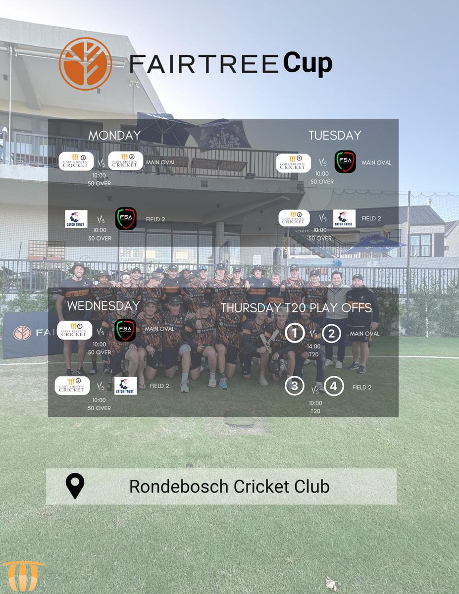 GK_CA's tweet photo. Fairtree Cup!

Our annual Fairtree Cup week here! Come down to watch the action at Rondebosch Cricket Club!
.
#garykirsten #fairtreecup #catchtrust #futuracricket #capetown https://t.co/2Tc0zpgTkj