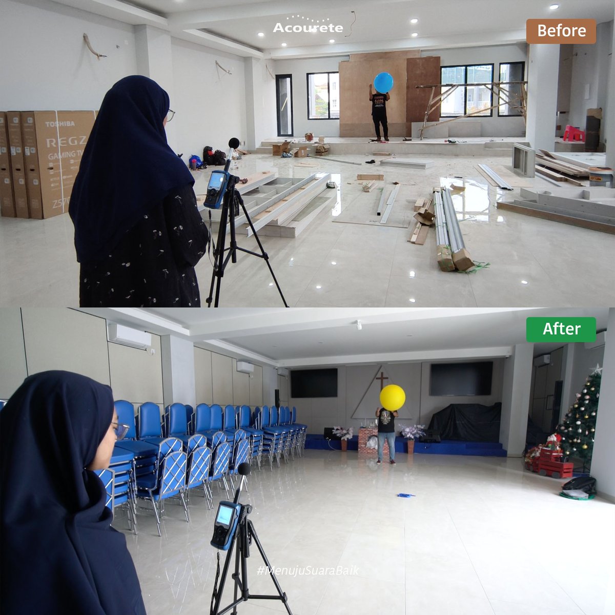 acourete's tweet photo. Pengukuran Akustik before-after pada ruang gereja. Treatment menggunakan Acourete Fiber. Hasilnya? Suara lebih terkendali, khotbah terdengar lebih jelas, musik pujian terasa lebih hangat dan merata hingga ke barisan belakang. https://t.co/jMjPFYDCLO