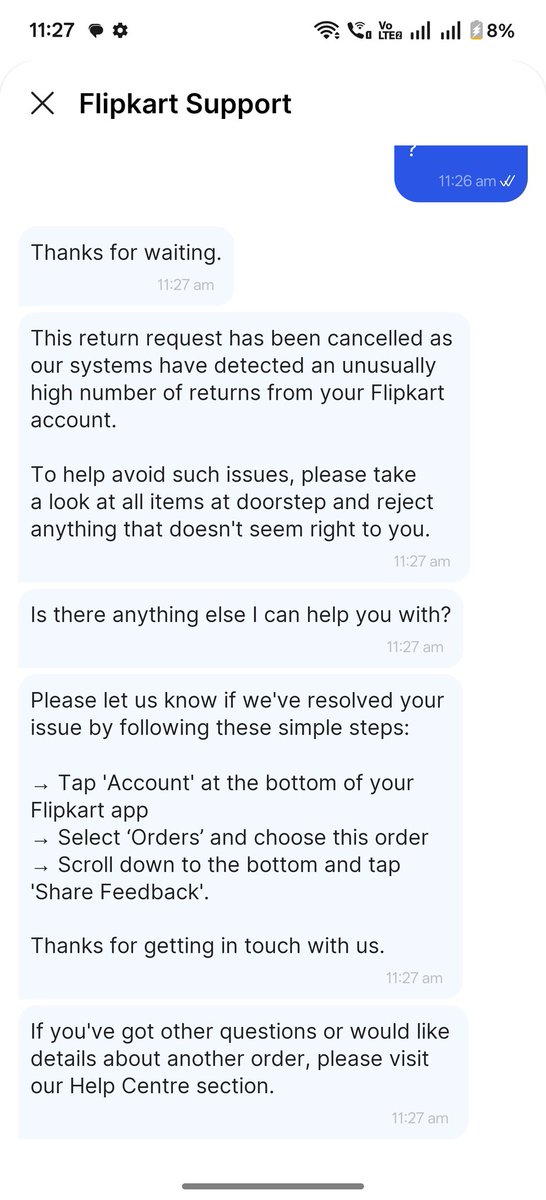 Arham1644016's tweet photo. @flipkartsupport @Flipkartminutes @Flipkart Now They don't even give chance to speak. The chat support agent just ended the chat in few seconds. @flipkartsupport @Flipkart @Flipkartminutes 
 OD436903595563167200
More than 72 hours. No solution yet. I guess I have to consume the expired product RIP https://t.co/WEJk1Fp3IH