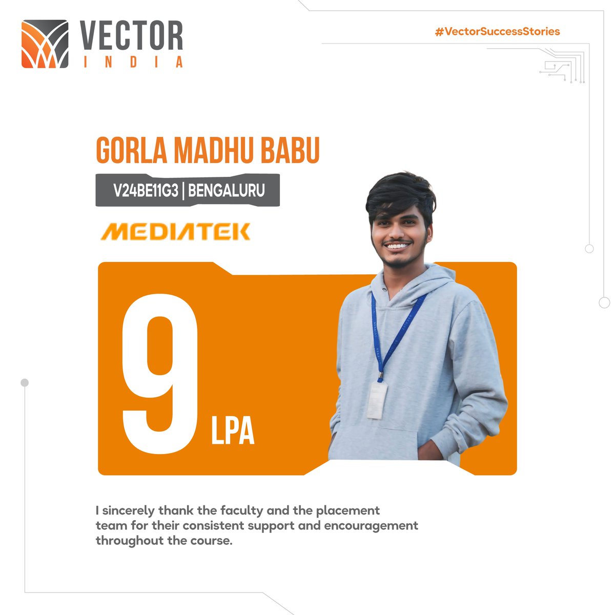 Vector_India's tweet photo. 9 LPA @ MediaTek!
From mastering C, Embedded C, Linux &amp; ARM to working on real-time protocols UART, SPI, I2C, CAN dedication hands-on learning made it happen
Congratulations to Gorla Madhu Babu on this incredible milestone!
#VectorSuccessStories #EmbeddedSystems #EmbeddedC #Linux https://t.co/LEtWfO37xi
