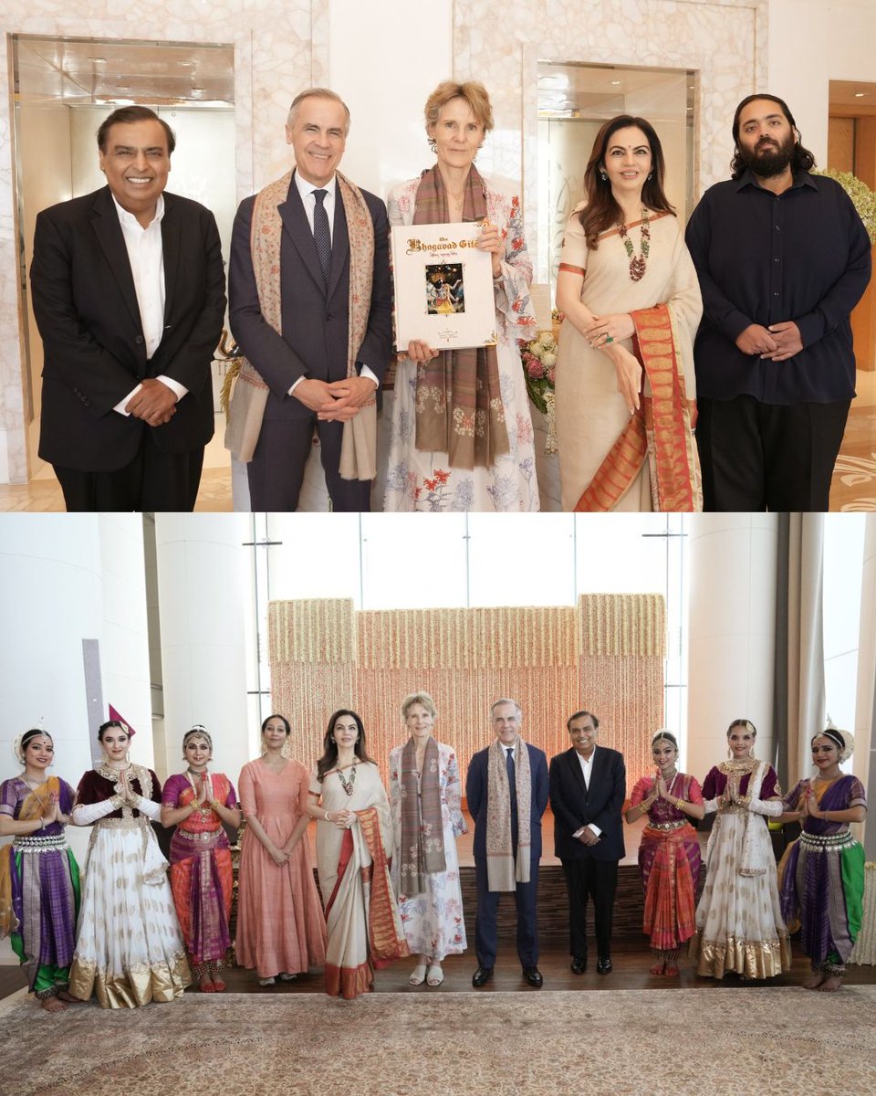 CNBCBajar's tweet image. મુકેશ અંબાણી અને નીતા અંબાણીએ કેનેડાના વડાપ્રધાન માર્ક કાર્ની અને ડાયના ફોક્સ કાર્નીનું મુંબઈમાં તેમના ઘરે ઉષ્માભર્યું સ્વાગત કર્યું.

#MukeshAmbani #NitaAmbani #MarkCarney #AnantAmbani #Mumbai