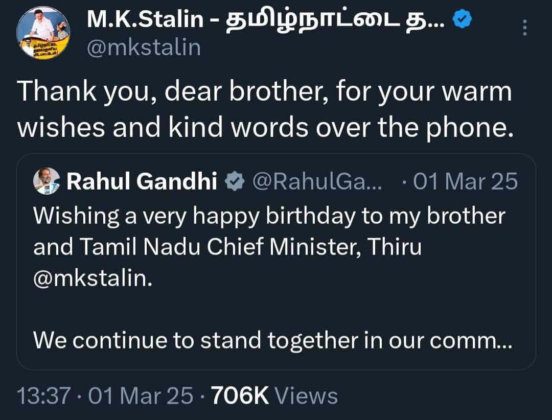 AlokTiw06's tweet photo. Last year: Bro, Bro! 
This year: No Bro… Why Bro ?

#MKStalinCM #congress @mkstalin @RahulGandhi https://t.co/ziNgSi95DO