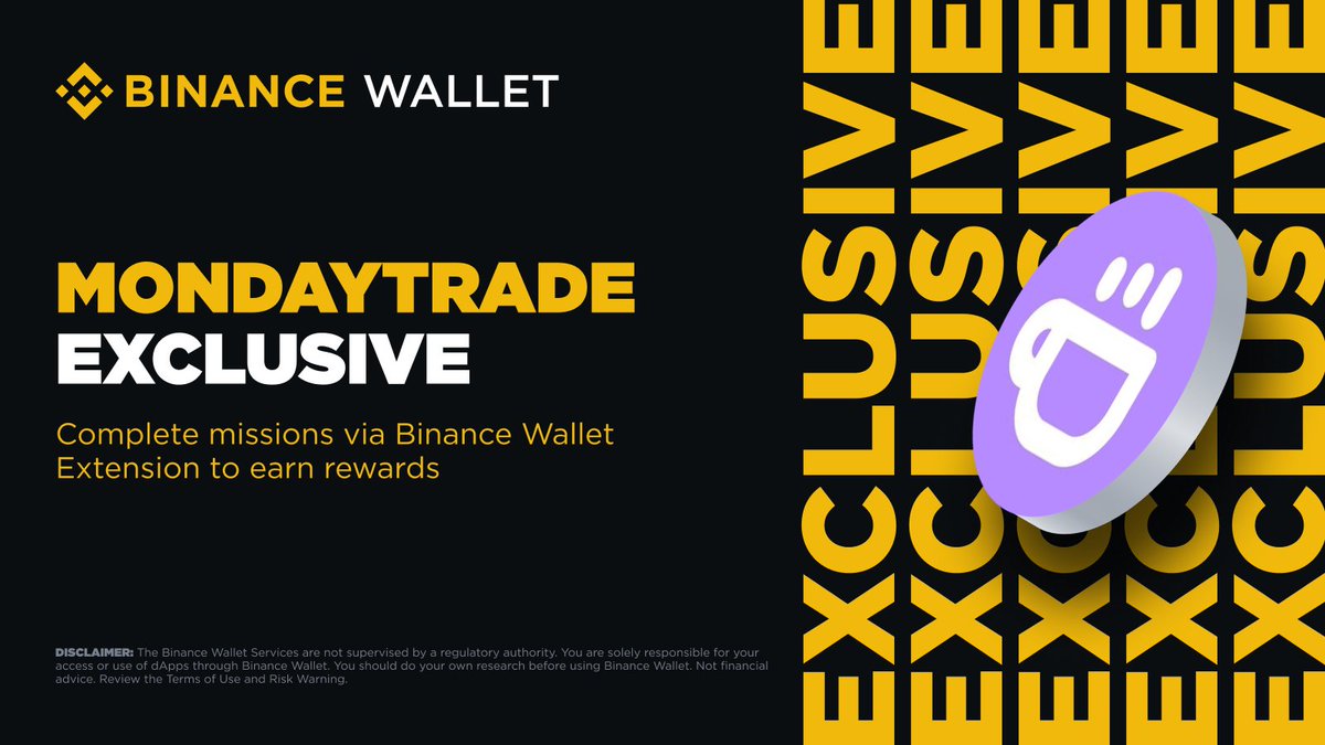 BinanceWallet's tweet photo. Exclusively on Binance Wallet Extension | Join missions with @MondayTrade_  to earn a 10% Voyage Point boost!

Campaign period: March 2nd, 00:00 UTC – March 29th, 23:59 UTC

Download Binance Wallet Extension👇
https://t.co/19BzgZHvbL https://t.co/TeypB3QbUu