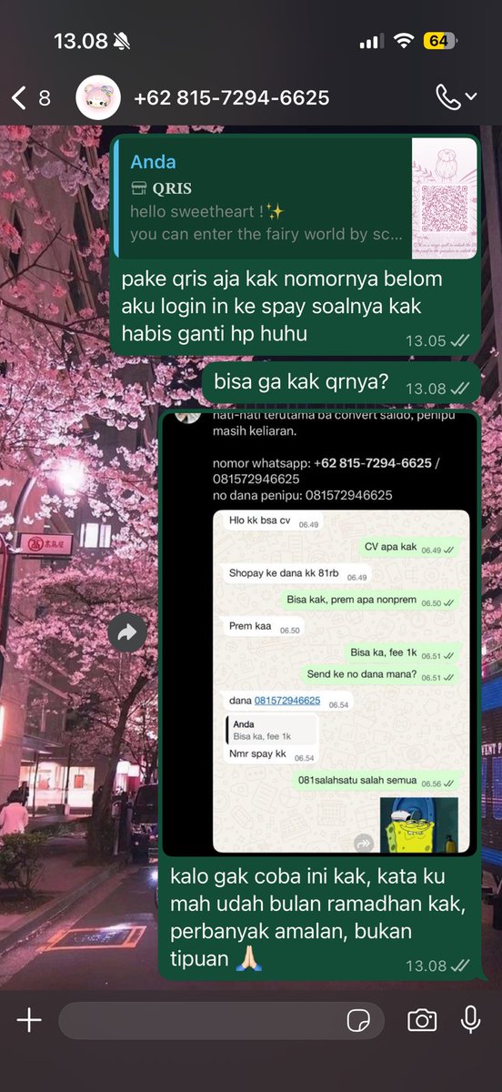 hi guys

untuk para ba, khususnya cv hati" sama nomor ini :
+62 815-7294-6625

dia baru aja wa aku mau minta cv, cuman aku tungguin kok saldonya gak masuk", terus aku coba cari nomornya di x, eh ternyata dia scammer, huhu hati hati ya kalian semua, sebelum transaksi hrs cek, cont